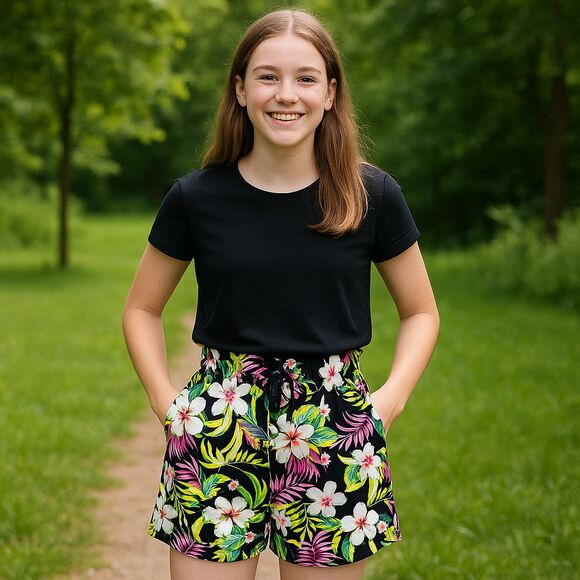 Jolie & Joy By FCT with Love Girls Tropical Floral Shorts Soft Vacation Sz L/14 - Picture 1 of 13
